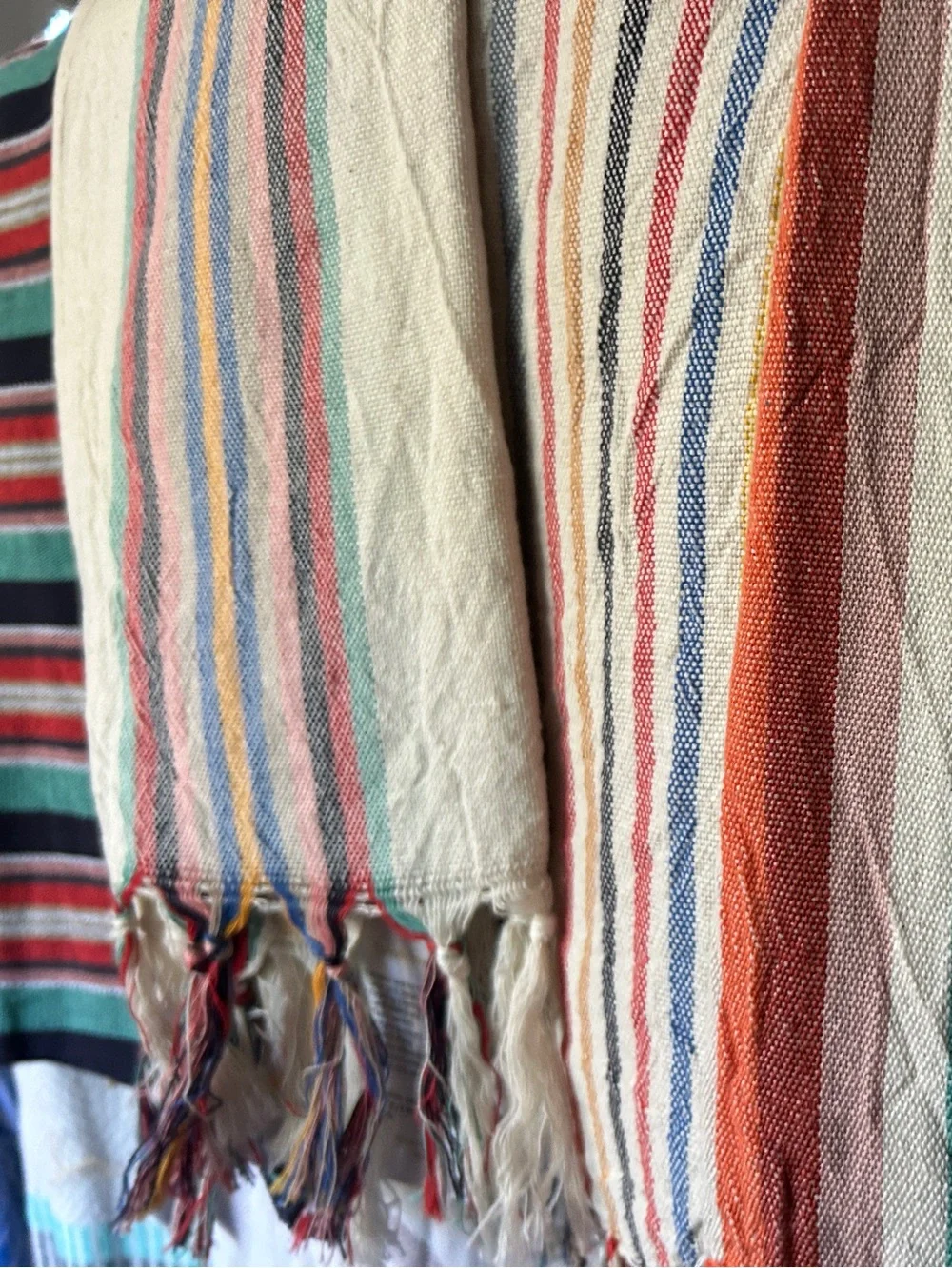 Striped Cotton Hand Towel Hand Tied Tassels Hand Loom Weave Stripes